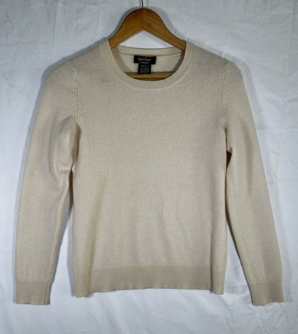 Lord & Taylor Classic 100% Cashmere Sweater Cream Women's Size Medium